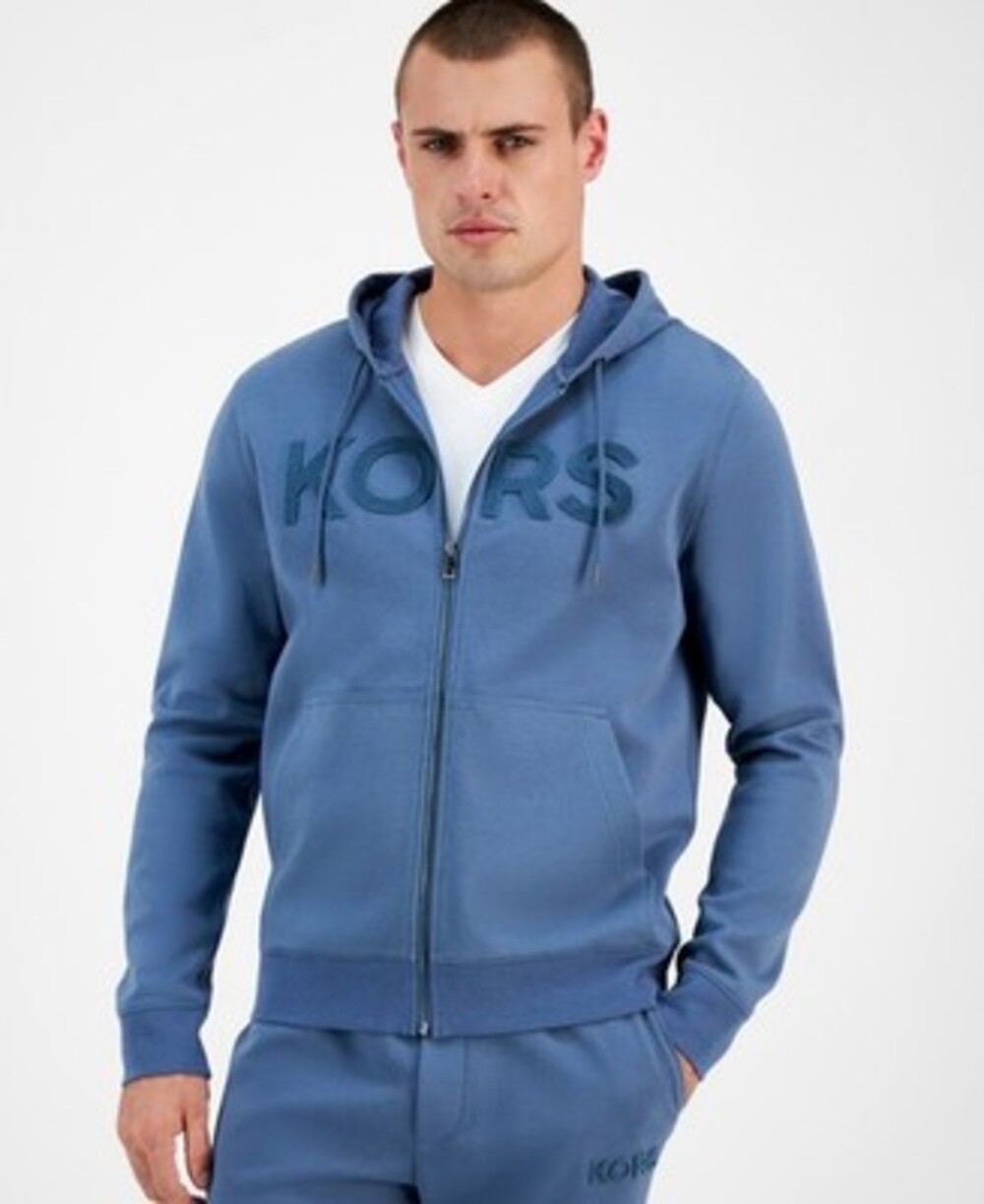 Michael Kors Textured-Logo Zip Hoodie Men's Medium Dark Chambray Long Sleeve